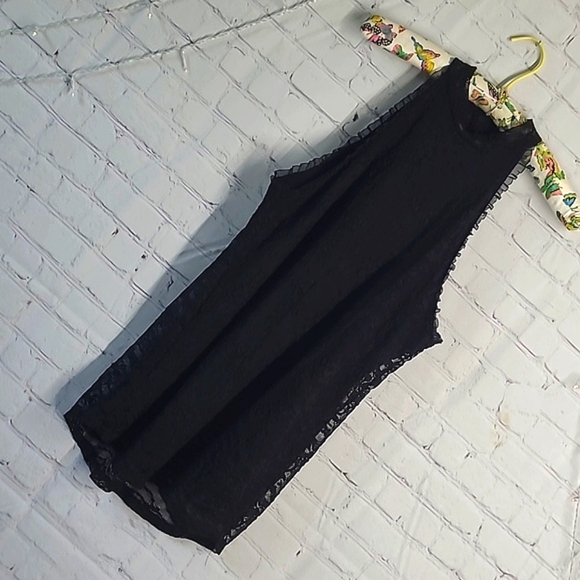 White Birch Goth Black Floral Lace Lined Tank Top Made in USA Womens Size Medium - Picture 1 of 16